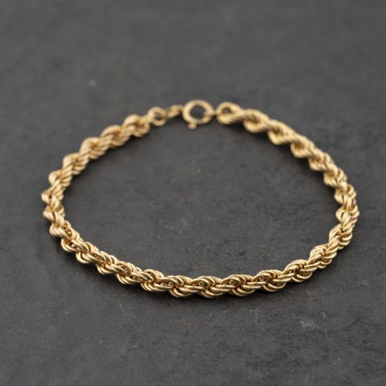 Second Hand 9ct Yellow Gold 7 Inch Rope Chain Bracelet 41061339