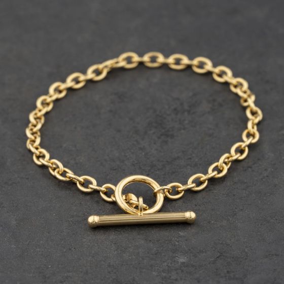 Second Hand 9ct Yellow Gold T-Bar 7.5 Inch Belcher Chain Bracelet 41061346