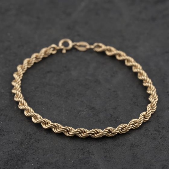 Second Hand 9ct Yellow Gold 7 Inch Rope Chain Bracelet 41061352