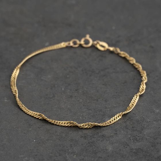 Second Hand 9ct Yellow Gold Twisted 7 Inch Curb Chain Bracelet 41061368