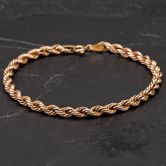 Second Hand 9ct Yellow Gold 7 Inch Rope Link Bracelet 4106256