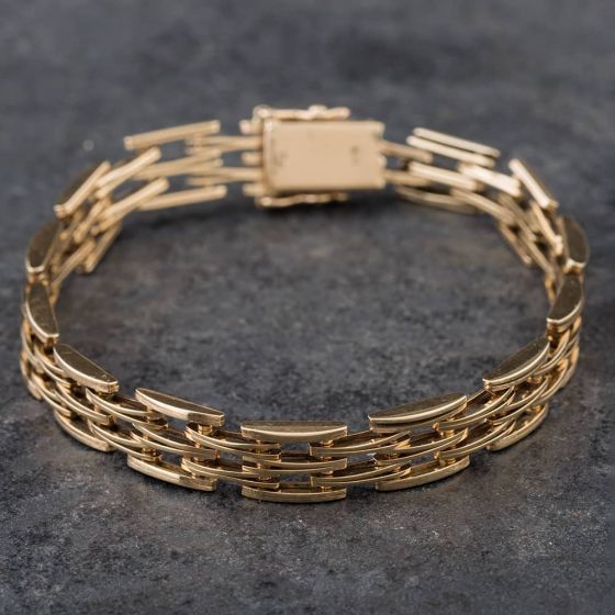 Second Hand 9ct Yellow Gold Open Work Bar Link Bracelet 4107179