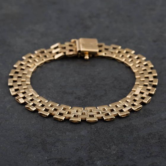 Second Hand 9ct Yellow Gold Brick Chain Bracelet 4107286