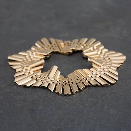 Second Hand Vintage 9ct Yellow Gold Wave Design Bar Link Bracelet 4107314