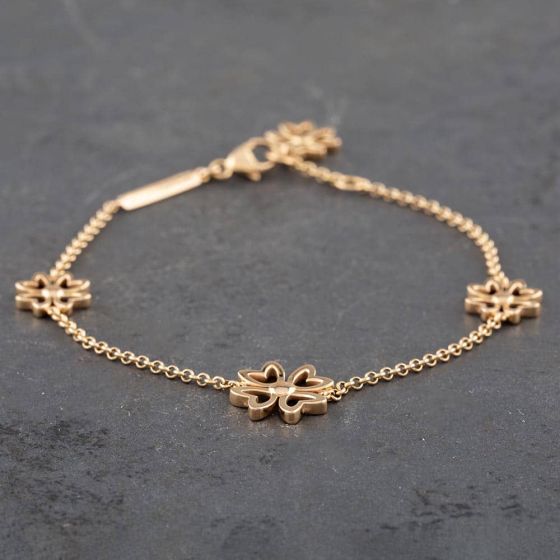Second Hand 18ct Yellow Gold Openwork Flower Belcher Chain Bracelet 4107316
