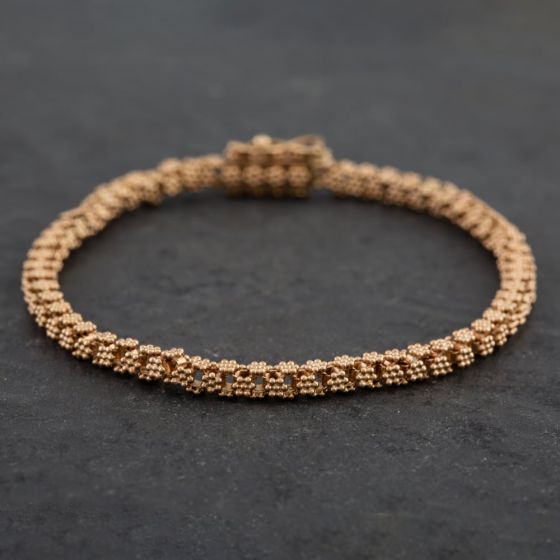 Second Hand 9ct Yellow Gold Flower Design Box Chain Bracelet 4107329