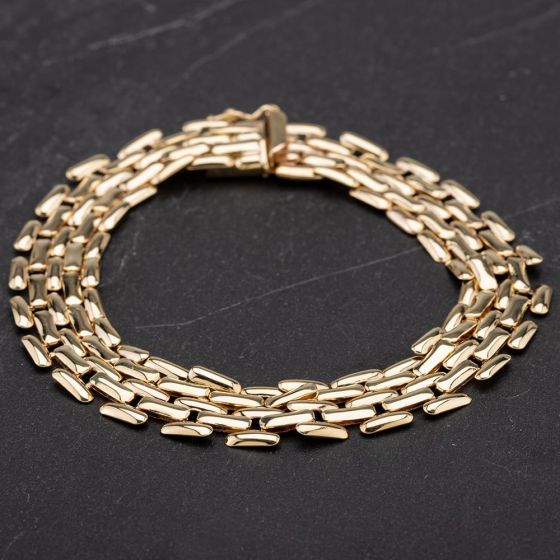 Second Hand 9ct Yellow Gold 7 Inch 3 Row Brick Link Fancy Bracelet 4107800