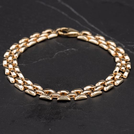 Second Hand 9ct Yellow Gold 7.5 Inch Flexible Smooth Textured Brick Link Bracelet 4107849