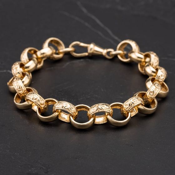 Second Hand 9ct Yellow Gold 8 Inch Engraved Belcher Link Bracelet 4107885