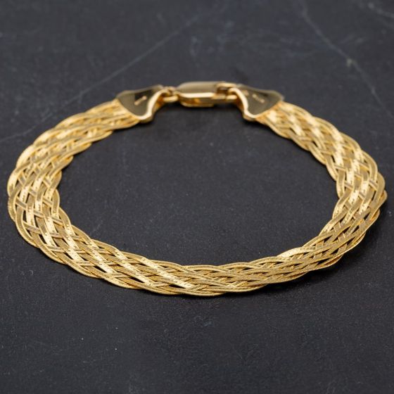 Second Hand 9ct Yellow Gold 7 Inch Multi Strand Plaited Bracelet 4107891