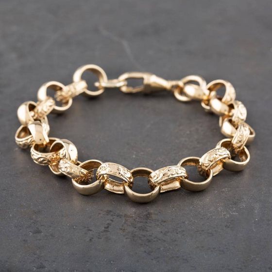 Second Hand 9ct Yellow Gold Patterned Belcher Chain Bracelet 410800274