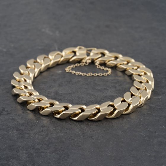 Second Hand 9ct Yellow Gold Heavy 9 Inch Curb Chain Bracelet 41081157