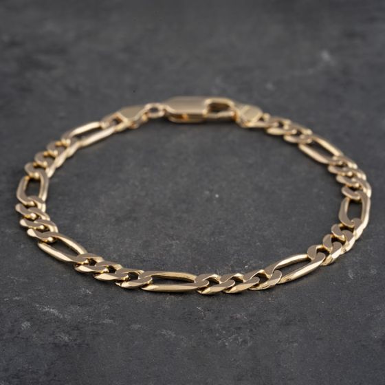 Second Hand 9ct Yellow Gold 8 Inch Figaro Chain Bracelet 41081198