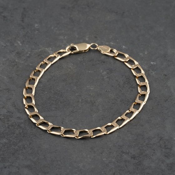 Second Hand 9ct Yellow Gold Square 9 Inch Curb Chain Bracelet 41081220