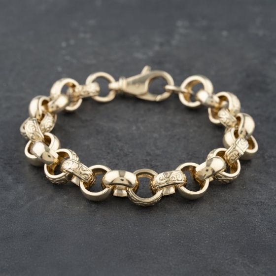 Second Hand 9ct Yellow Gold Patterned Link 8.5 Inch Chain Bracelet 41081225