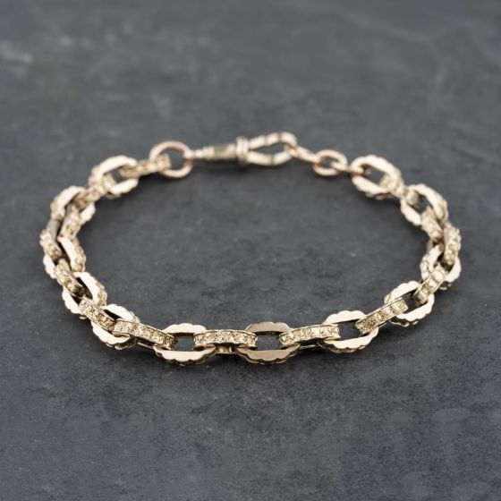 Second Hand Vintage Rose Gold Patterned Link 8.5 Inch Belcher Chain Bracelet 41081235