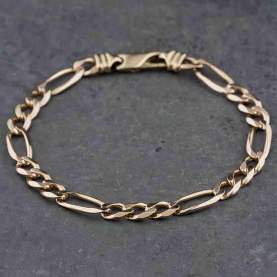 Second Hand 9ct Yellow Gold 3+1 8.5 Inch Figaro Chain Bracelet 41081237