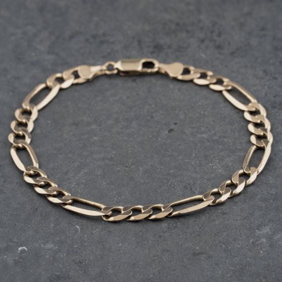 Second Hand 9ct Yellow Gold 3+1 8.5 Inch Figaro Chain Bracelet 41081241