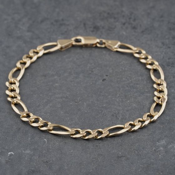 Second Hand 9ct Yellow Gold 3+1 8.5 Inch Figaro Chain Bracelet 41081242