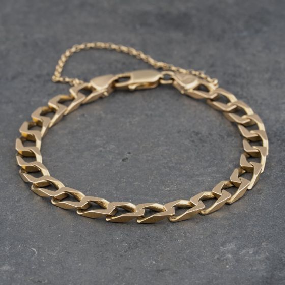 Second Hand 9ct Yellow Gold Square Link 8 Inch Curb Chain Bracelet 41081243