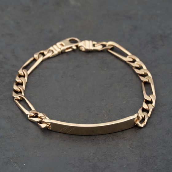 Second Hand 9ct Yellow Gold 8 Inch Figaro Identity Bracelet 41081249