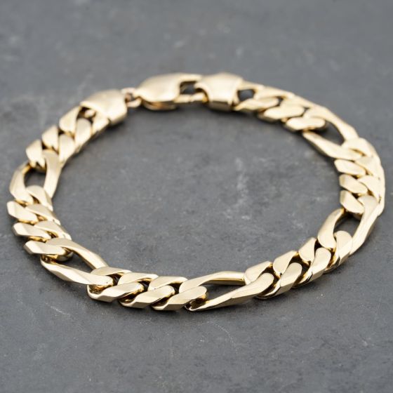 Second Hand 9ct Yellow Gold 3+1 9 Inch Figaro Chain Bracelet 41081255