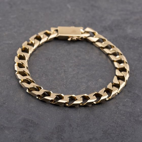 Second Hand 9ct Yellow Gold Heavy Square 8 Inch Curb Chain Bracelet 41081263