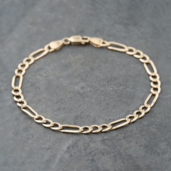 Second Hand 9ct Yellow Gold 3+1 Link 8 Inch Figaro Chain Bracelet 41081293