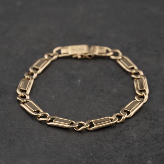 Second Hand 9ct Yellow Gold Bar & Curb 8 Inch Flat Link Chain Bracelet 41081305