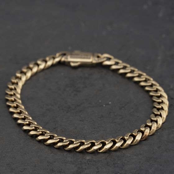 Second Hand 9ct Yellow Gold Cubic Zirconia Set Clasp 8 Inch Curb Chain Bracelet 41081321