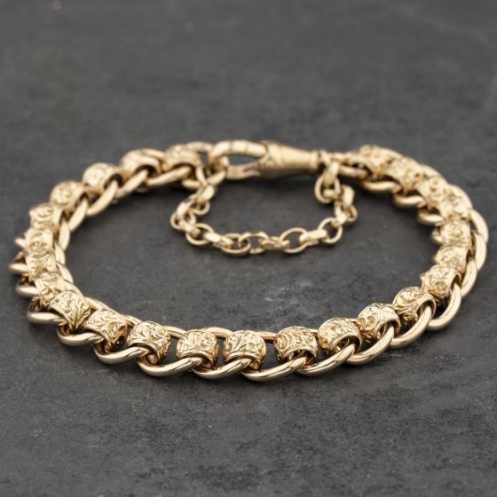 Second Hand 9ct Yellow Gold Patterned Roller Ball 8.5 Inch Chain Bracelet 41081326