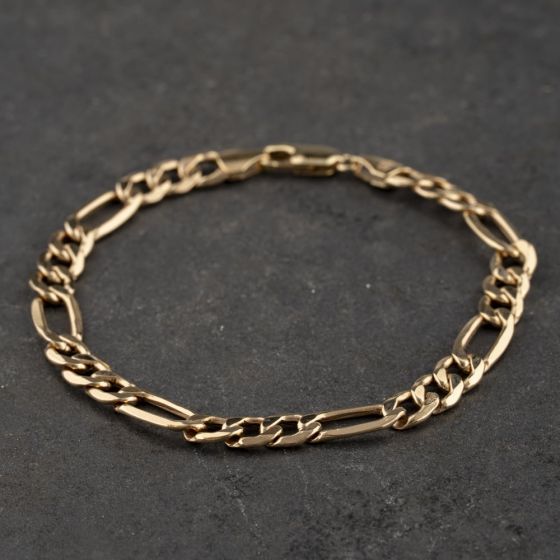 Second Hand 9ct Yellow Gold 7 Inch Figaro Chain Bracelet 41081338