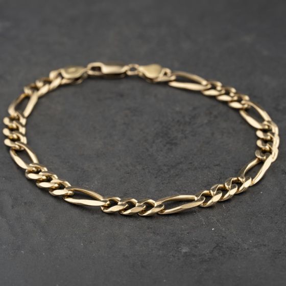 Second Hand 9ct Yellow Gold 8.5 Inch Figaro Chain Bracelet 41081344