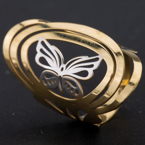 Second Hand 18ct Two Colour Gold Oval Cut Out Butterfly Ring 4109785