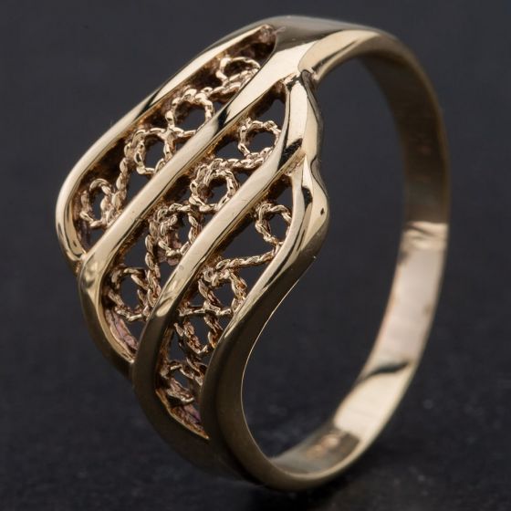 Second Hand 9ct Yellow Gold Open Work Filigree Dress Ring 4109821