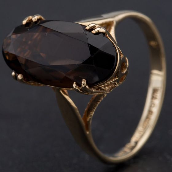 Second Hand 9ct Yellow Gold Oval Smokey Quartz Dress Ring 4109823
