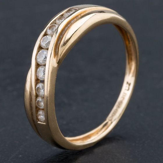 Second Hand 9ct Yellow Gold Channel Set Cubic Zirconia Half Eternity Crossover Style Ring 4109849