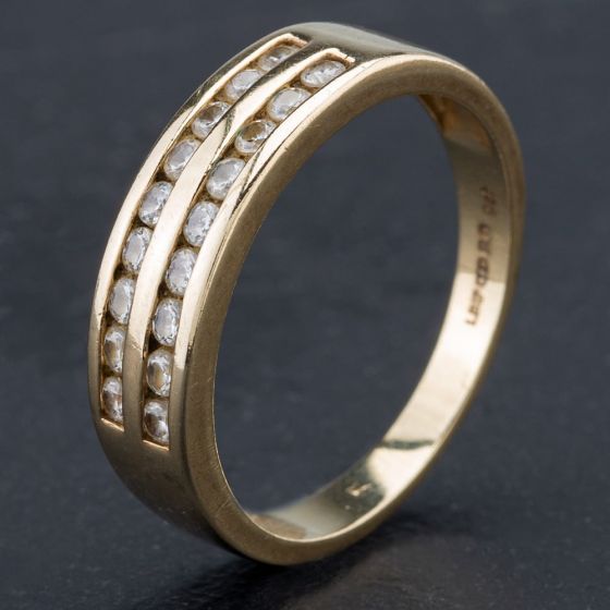 Second Hand 9ct Yellow Gold Cubic Zirconia Channel Set Double Row Half Eternity Ring 4109891