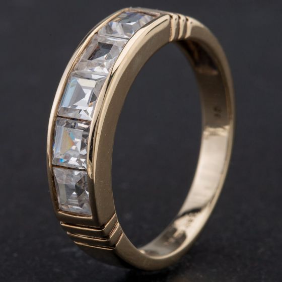 Second Hand 9ct Yellow Gold Square Cut Cubic Zirconia Channel Set Half Eternity Ring 4109989