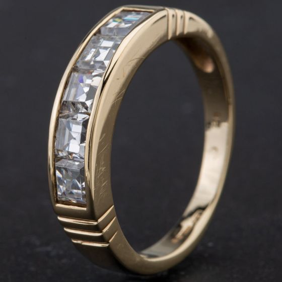 Second Hand 9ct Yellow Gold Square Cut Cubic Zirconia Channel Set Half Eternity Ring 4109997