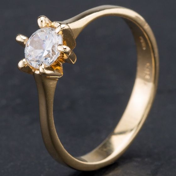 Second Hand 14ct Yellow Gold 6 Claw Cubic Zirconia Ring 4110053