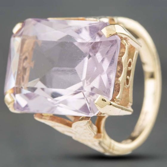 Second Hand Vintage 9ct Yellow Gold Amethyst Oblong Dress Ring 41101037