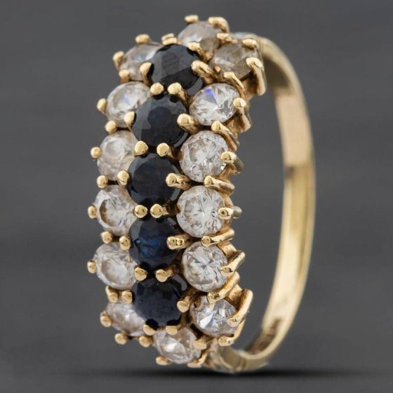Second Hand 9ct Yellow Gold Sapphire & Cubic Zirconia Oblong Cluster Ring 41101187