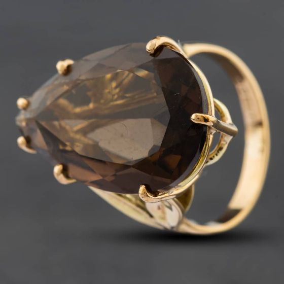 Second Hand 9ct Yellow Gold Smokey Quartz Pear Shape Dress Ring 41101274