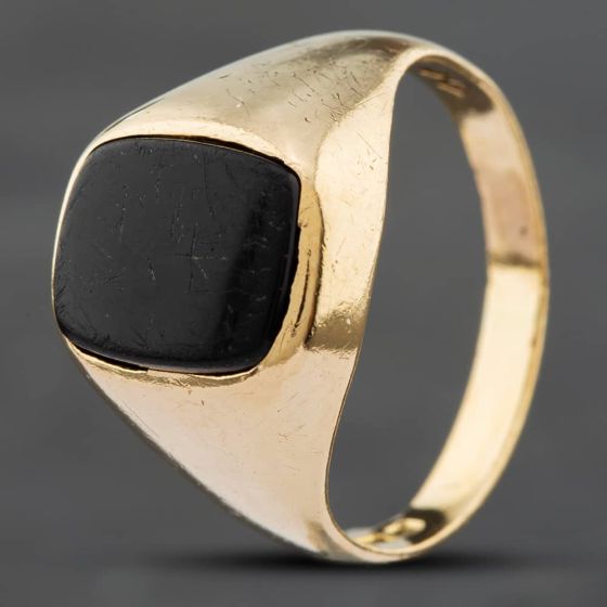 Second Hand 9ct Yellow Gold Onyx Oblong Signet Ring 41101297