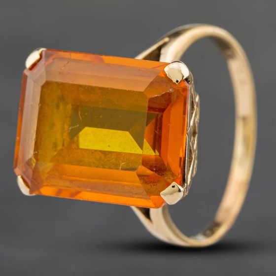 Second Hand Vintage 9ct Yellow Gold Citrine Oblong Dress Ring 41101338