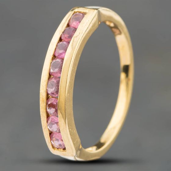 Second Hand 9ct Yellow Gold Pink Tourmaline Half Eternity Ring 41101370
