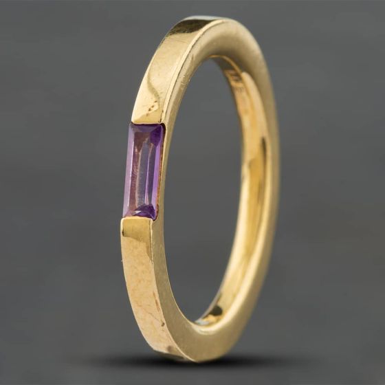 Second Hand 9ct Yellow Gold Amethyst Oblong Ring 41101388