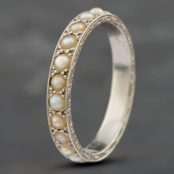 Second Hand Vintage Platinum Seed Pearl Full Eternity Ring 41101497