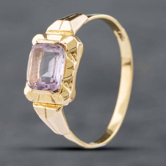 Second Hand 18ct Yellow Gold Amethyst Oblong Solitaire Ring 41101548